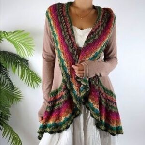 Double Zero Crocheted Rainbow Cardigan Sweater